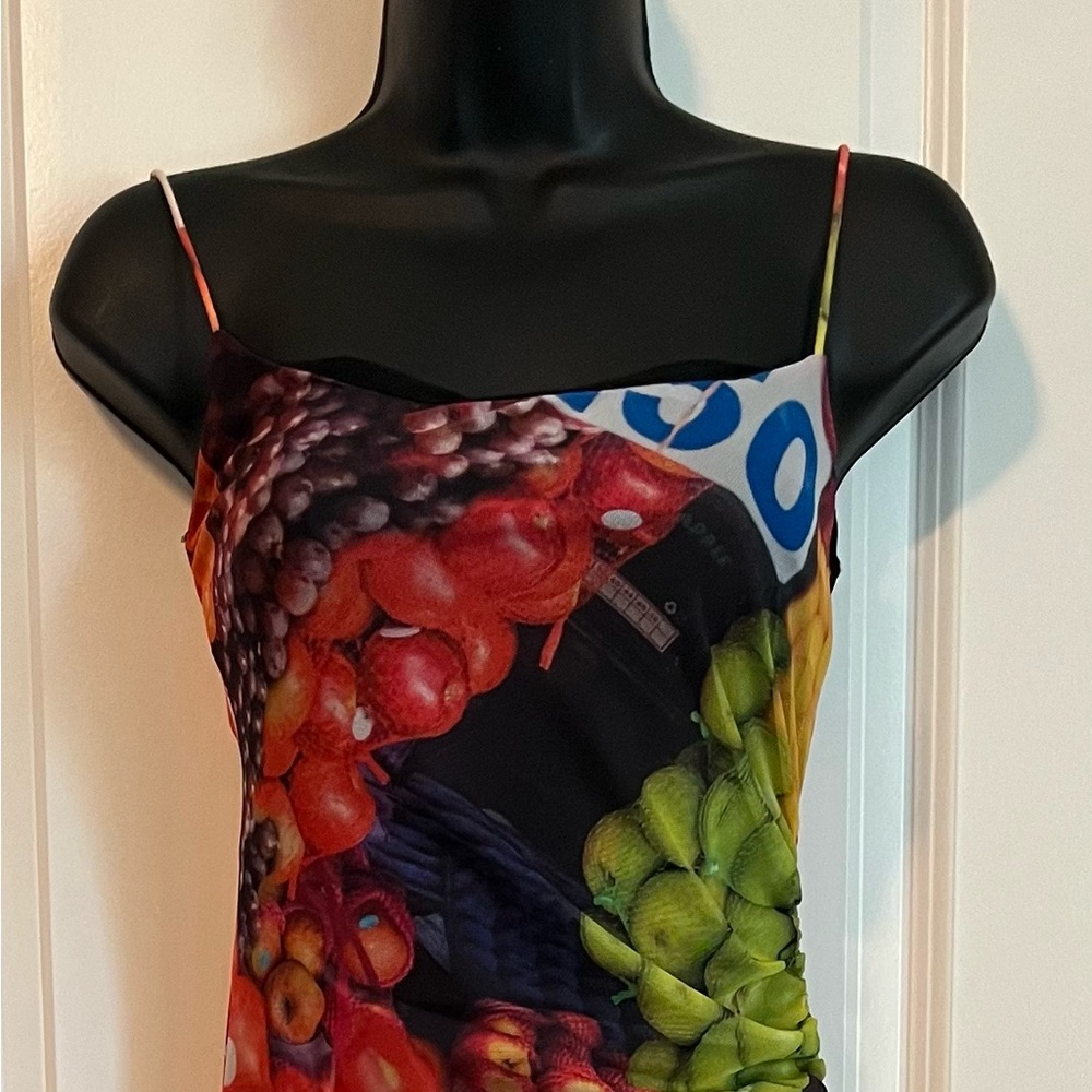 NWT ZARA Ruched Mesh Fruit Stand Strappy Maxi Dress Small